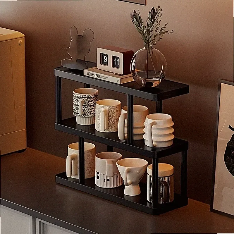 Schreibtisch Regal Holz 3 Fächer Aufbewahrung Desktop Organizer Schwarz 40cm