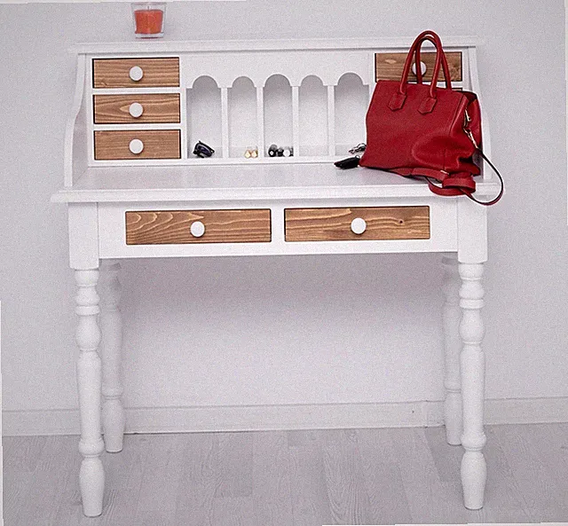 Schreibtisch Schminktisch Sekretär Kosmetiktisch weiß / braun Landhaus Vintage