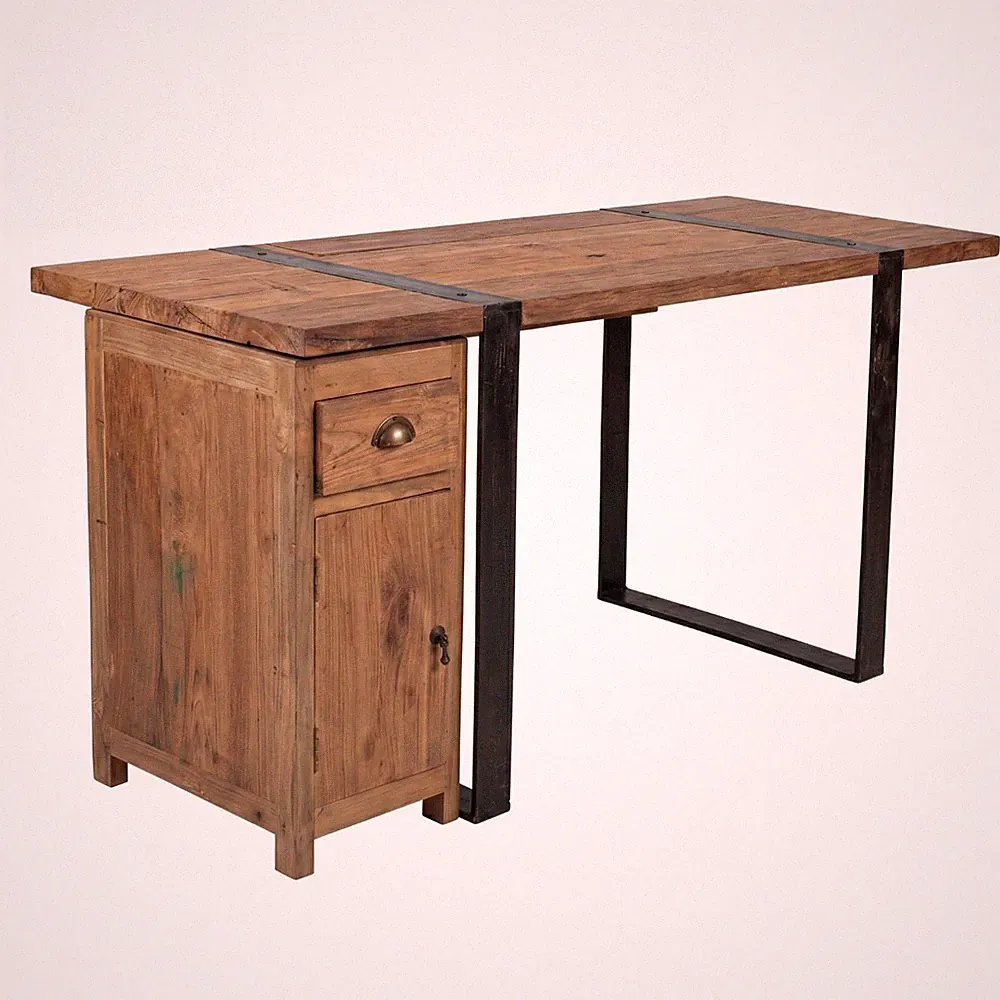 Schreibtisch Teakholz 160 cm breit Handarbeit Upcycling Tisch Büro PC Office