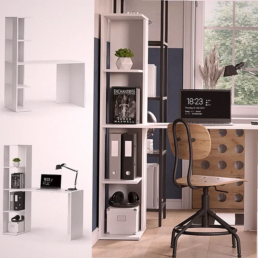 Schreibtisch Tower Weiß 122 x 55 cm mit 4 Fächern Vicco