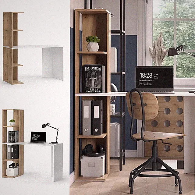 Schreibtisch Tower Weiß Sonoma 122 x 55 cm mit 4 Fächern Vicco