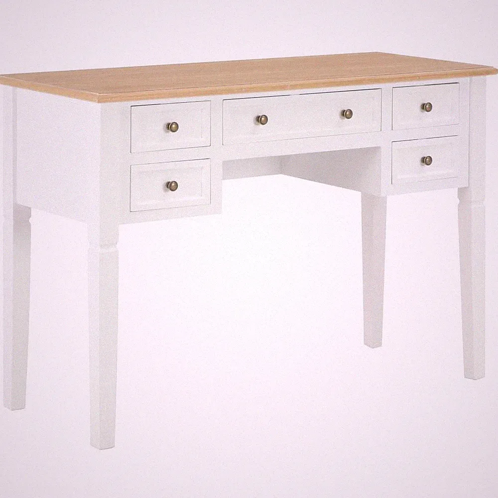 Schreibtisch Weiß 1095x450x775 cm 5 Schubladen Kiefern holz Braun Weiß