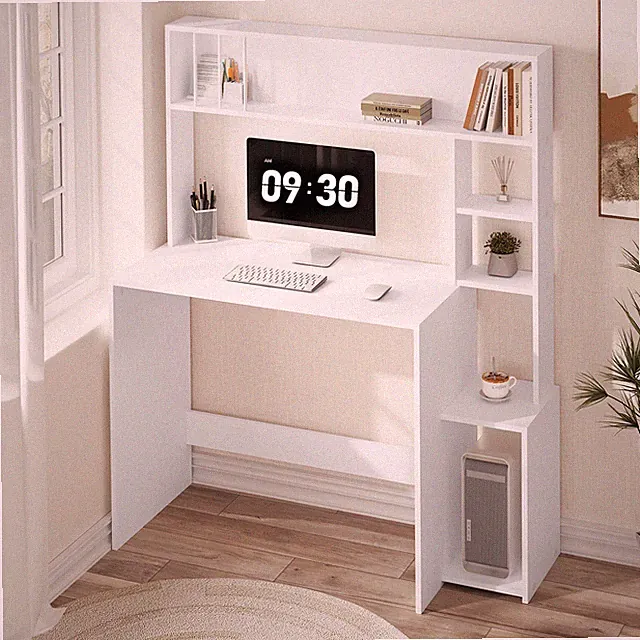 Schreibtisch Weiß Computertisch mit Bücherregal Bürotisch Gamingtisch PC Tisch