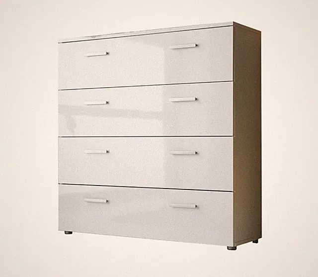 Schubladen Kommode Sideboard Highboard Anrichte Schrank MALAGA 3 weiß Hochglanz