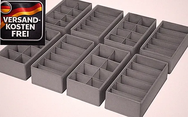 Schubladen Organizer Set 8er Dunkelgrau für Kleiderschrank Socken Wickelutensili