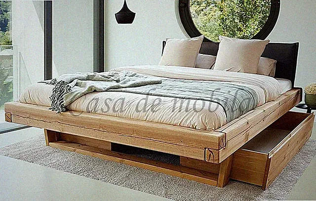 Schubladenbett 140/160/180/200x200 Kiefer eichefarben Polsterkopfteil Holzkufen