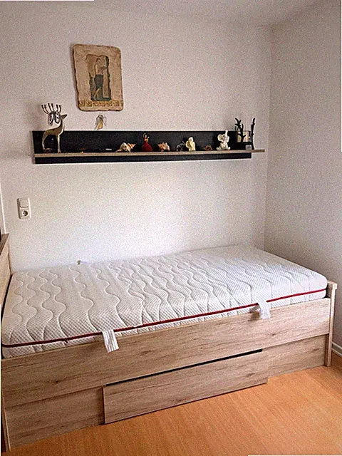 Schubladenbett Holz matt braun helles Holz 100x200 mit Matratze