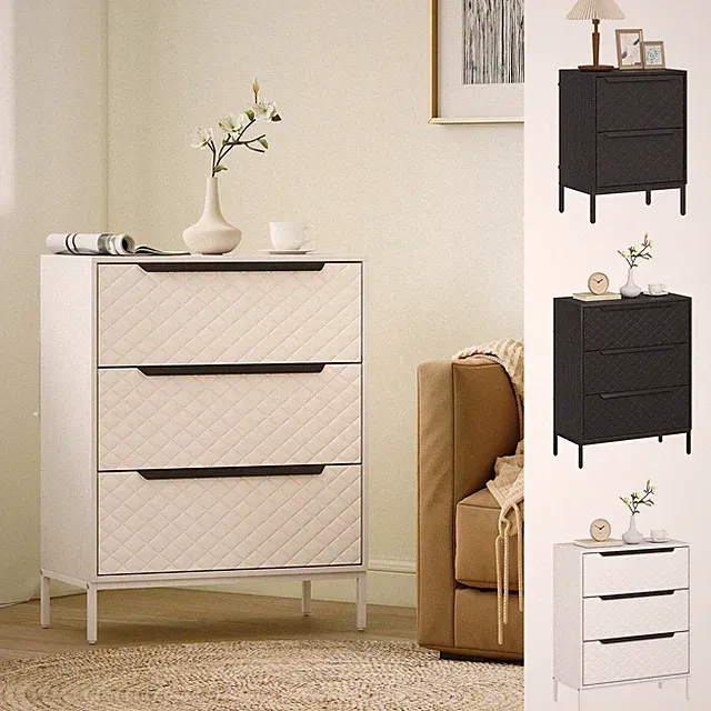 Schubladenkommode für Schlafzimmer, Kommode mit Aluminiumgriffen