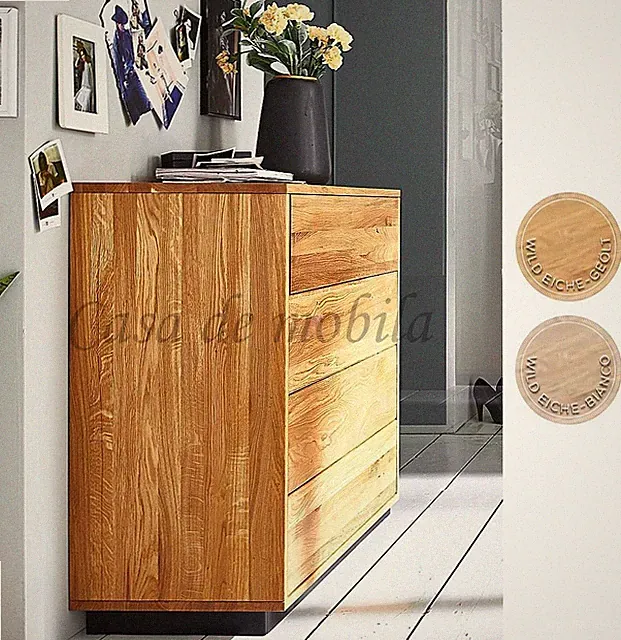 Schubladenkommode mit Metallsockel M10 WALK IN 90x86x42cm Wildeiche massiv geölt