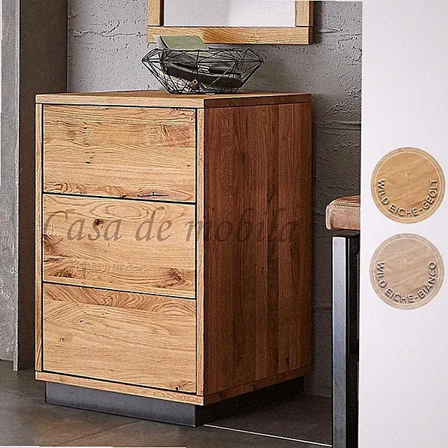 Schubladenkommode mit Metallsockel WALK IN 46x67x42cm Wildeiche massiv geölt