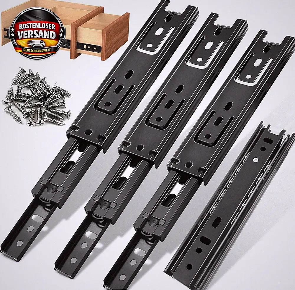 Schubladenschienen 150-290mm Set für Möbel Vollauszug Schwarz Stahl