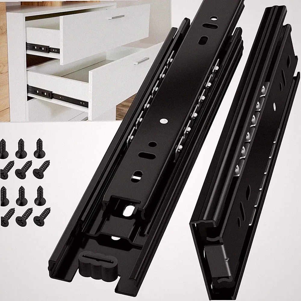 Schubladenschienen Vollauszug 200mm | 45kg Tragkraft für Möbel, Schwarz, 1 Paar