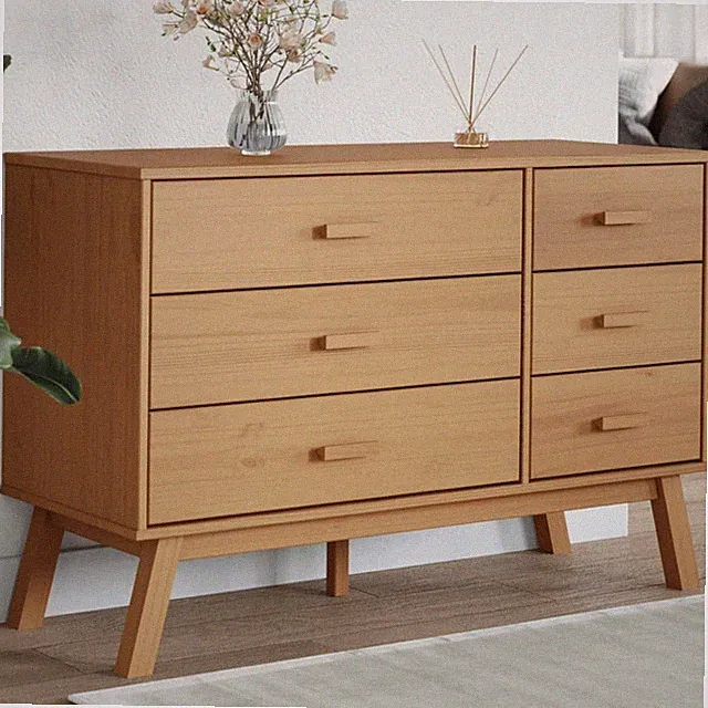 Schubladenschrank Braun Massivholz Kiefer 6 Schubladen Skandinavischer Stil