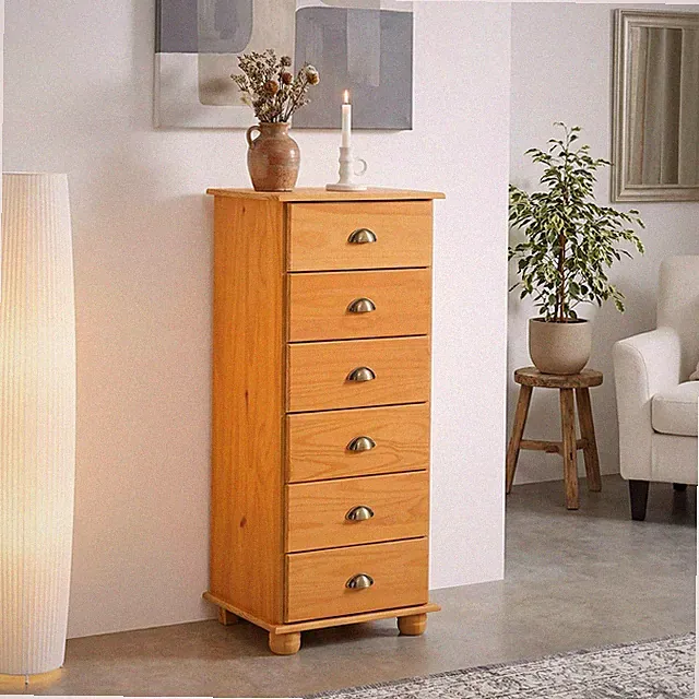 Schubladenschrank Highboard Anrichte Schrank Kiefer massiv 6 Schubladen