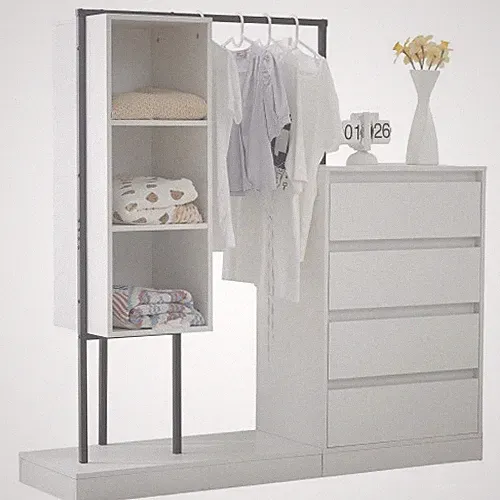 Schubladenschrank, Kleiderschrank-Set, weißer Kleiderschrank, Kleiderstange