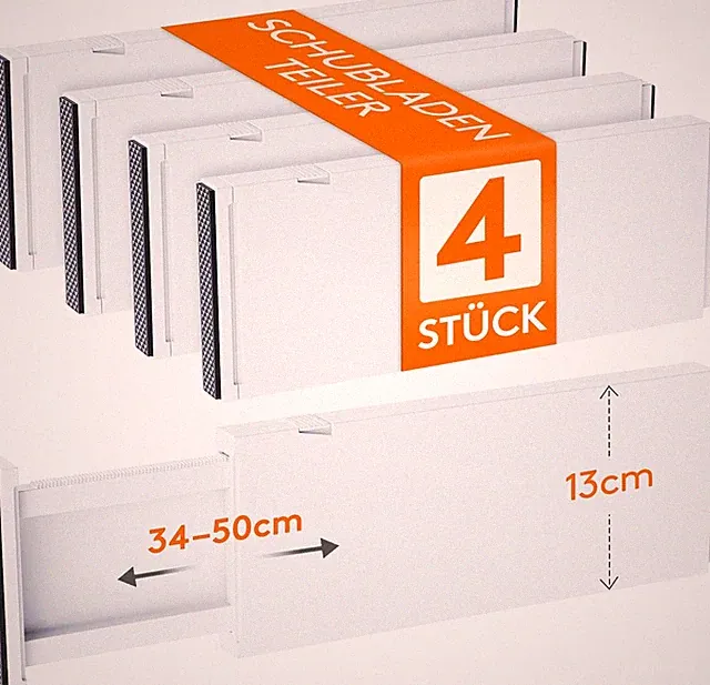 Schubladentrenner 4 stck verstellbar weiss abs 34 50cm