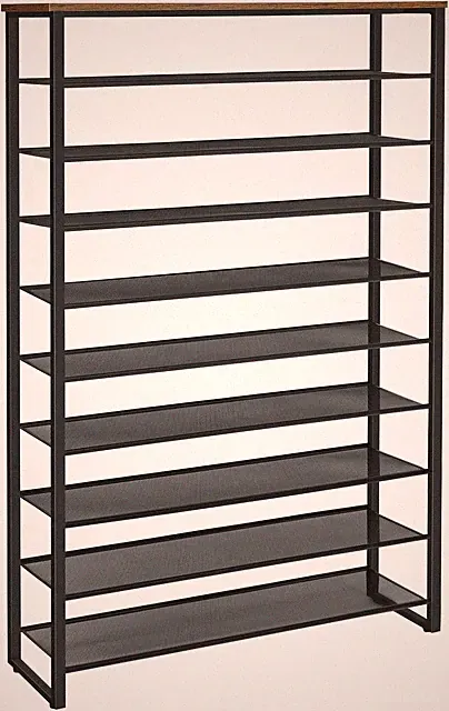 Schuhablage Schmal, Langlebig, Dunkelbraun + Schwarz, Holzspanplatte, Metall