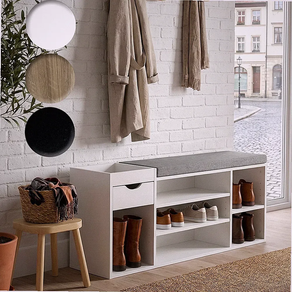 Schuhbank 100cm Sitzbank Flurbank Schuhregal Flurmöbel mit Schublade Modern
