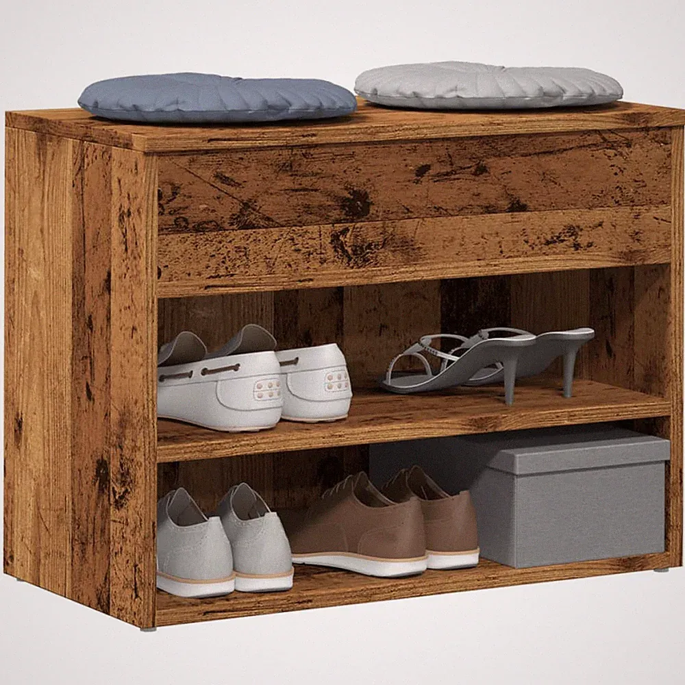 Schuhbank Altholz 60x30x45 cm Ingenieurholz Aufbewahrungsbank mit Regalsitz.