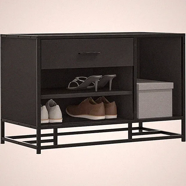 Schuhbank Eingangsbereich Aufbewahrung 80x40x53,5cm schwarz Ingenieurholz Metall Sitzregal