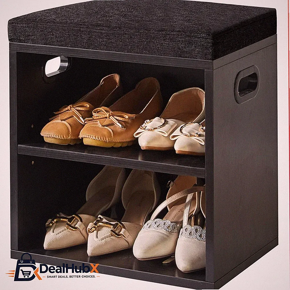 Schuhbank Klein Schwarz Sitzfläche 42x39x28 cm HBD028B Flur Möbel