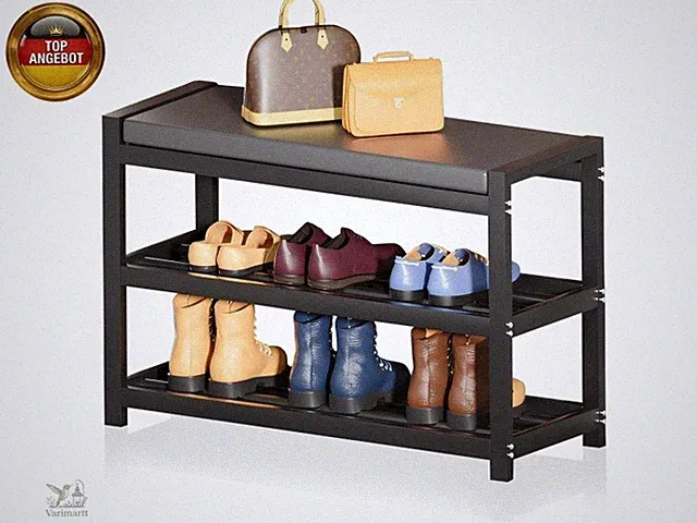 Schuhbank mit Sitzfläche, Metall Schuhregal mit 3 Ebenen, bis 150 kg belastbar