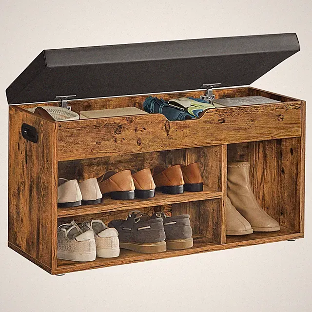 Schuhbank mit Sitzfläche, Sitzbank mit Stauraum, gepolstert, 3 offene Fächer,...