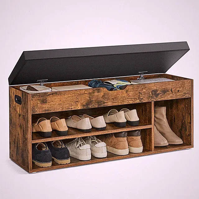 Schuhbank mit Sitzfläche, Sitzbank mit Stauraum, gepolstert, 3 offene Fächer,...