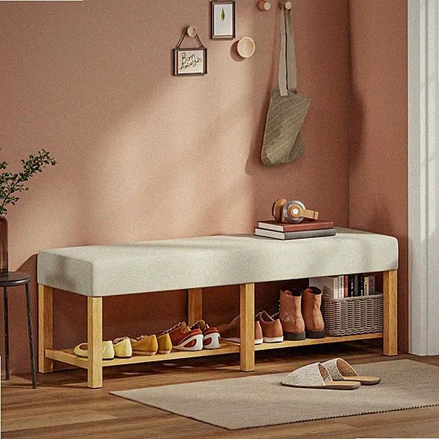 Schuhbank mit Sitzfläche, Sitzbank mit Stauraum, Holzrahmen Refurbished