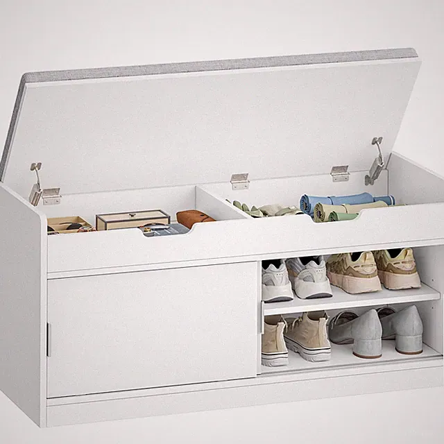 Schuhbank mit Sitzfläche Stauraum Schiebetür Weiß Kissen Platz 8 Paar Schuhe
