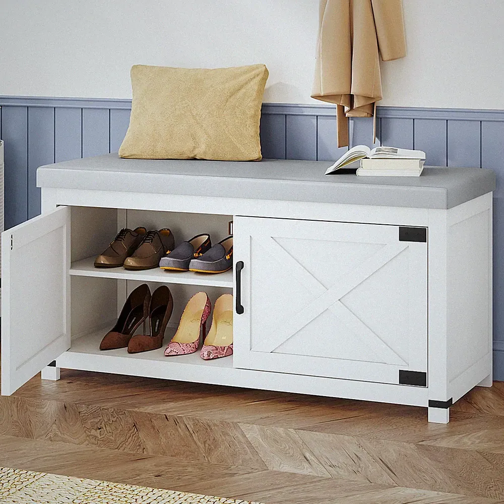 Schuhbank mit Sitzfläche Weiß 12 Paar Schuhe Stauraum Doppeltür Design 150 kg