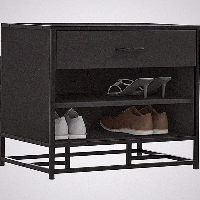 Schuhbank schwarz 60x40x53,5cm Ingenieurholz Metall Eingang Aufbewahrung Regal