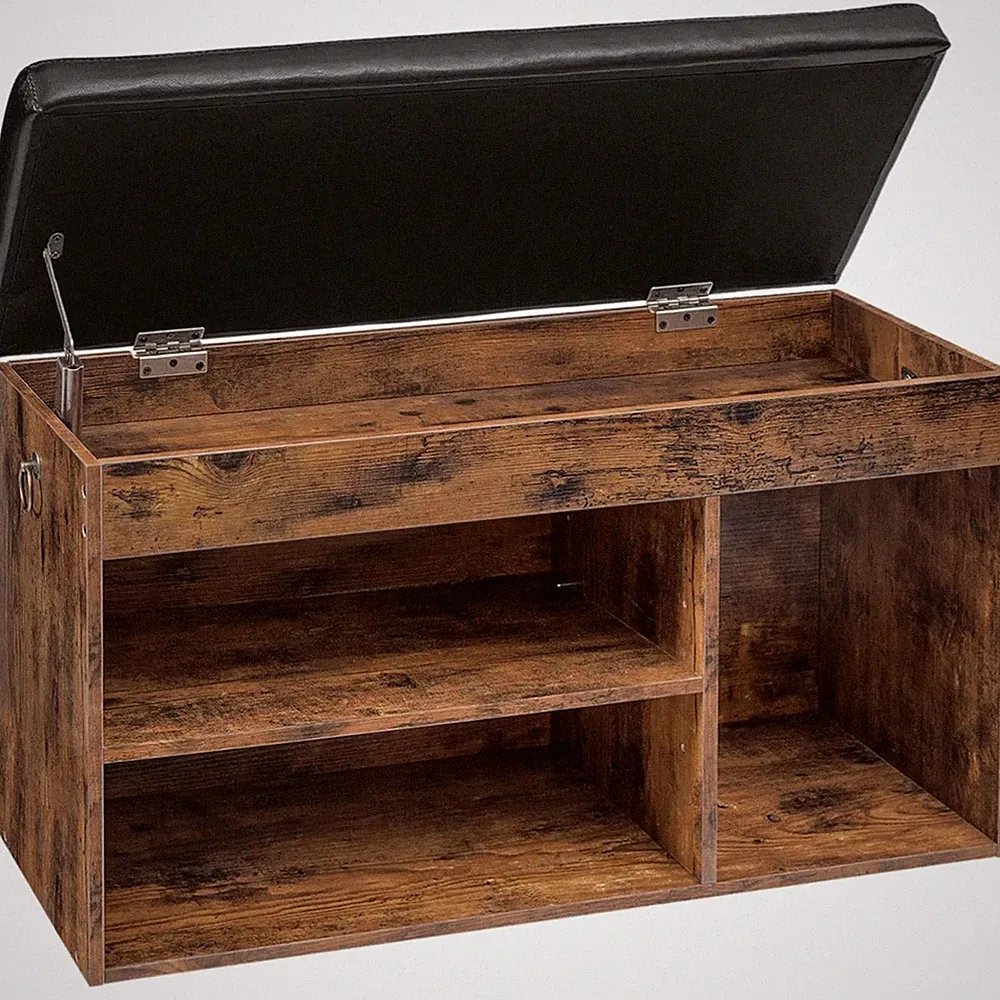 Schuhbank Sitzbank Holz gepolstert Stauraum vintage Flur Wohnzimmer