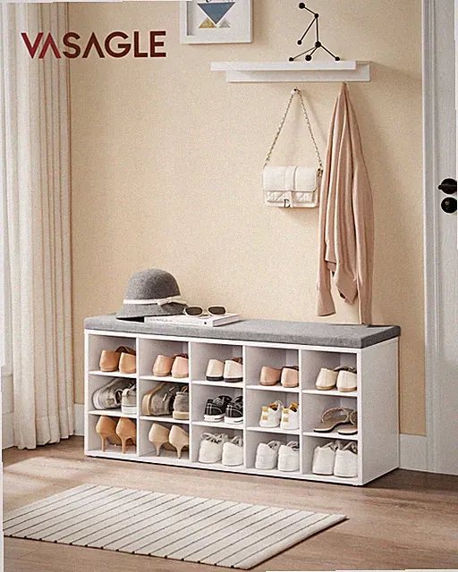 Schuhbank Sitzbank Schuhregal mit Sitzfläche Kissen Aufbewahrungsregal SHL15WT