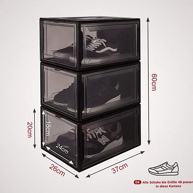 Schuhbox 3/6/12er Stapelbarer Schuhorganizer mit Deckel Kunststoffbox Schuhkarto