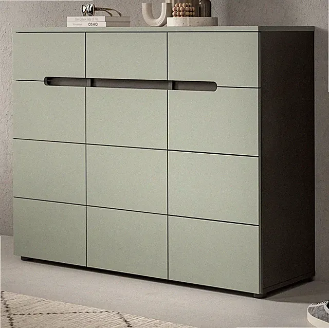 Schuhkommode Flur Schrank Kommode Salbei Schuhschrank 12 Fächer 120 cm Cooper