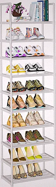 Schuhregal 10 Ebenen Hochstabile Schmaler Weiß 100x3