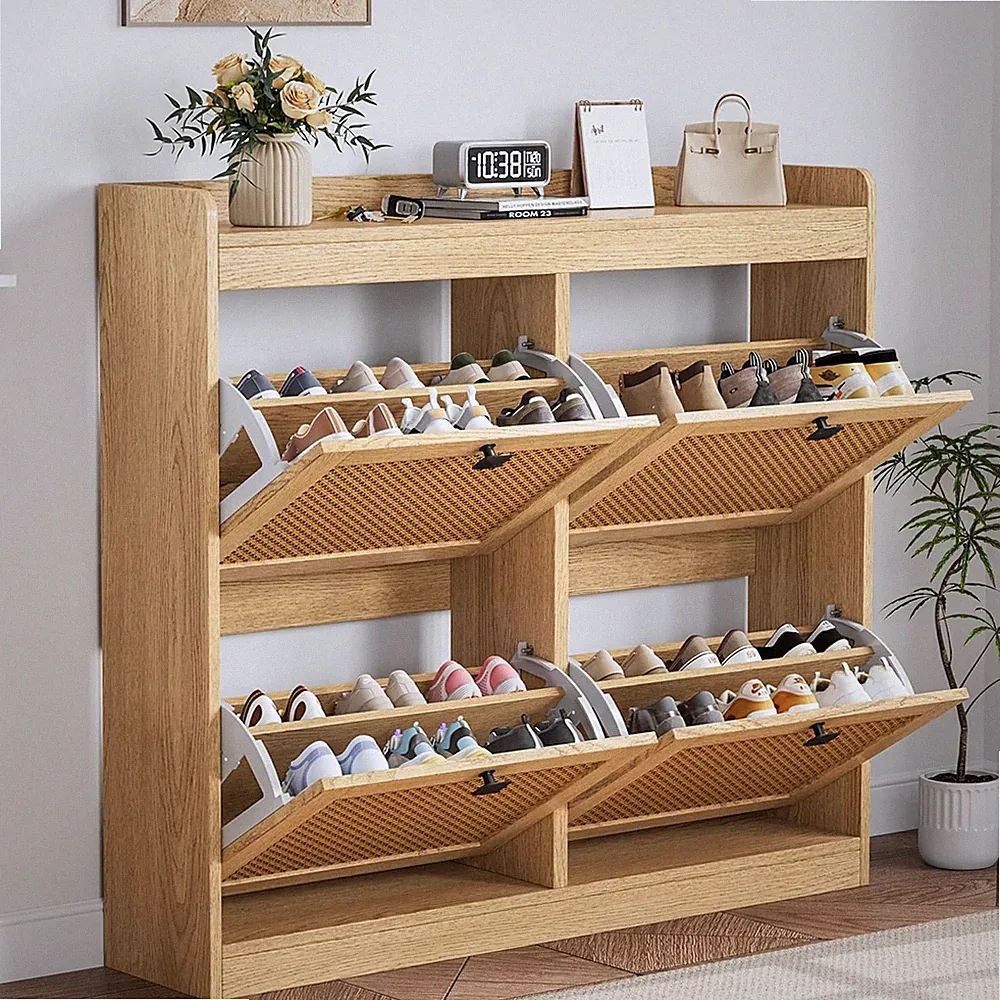 schuhregal 26-32Paar schuhschrank mit 4 Klappen Schuhkommode Schuhablage Schuhe