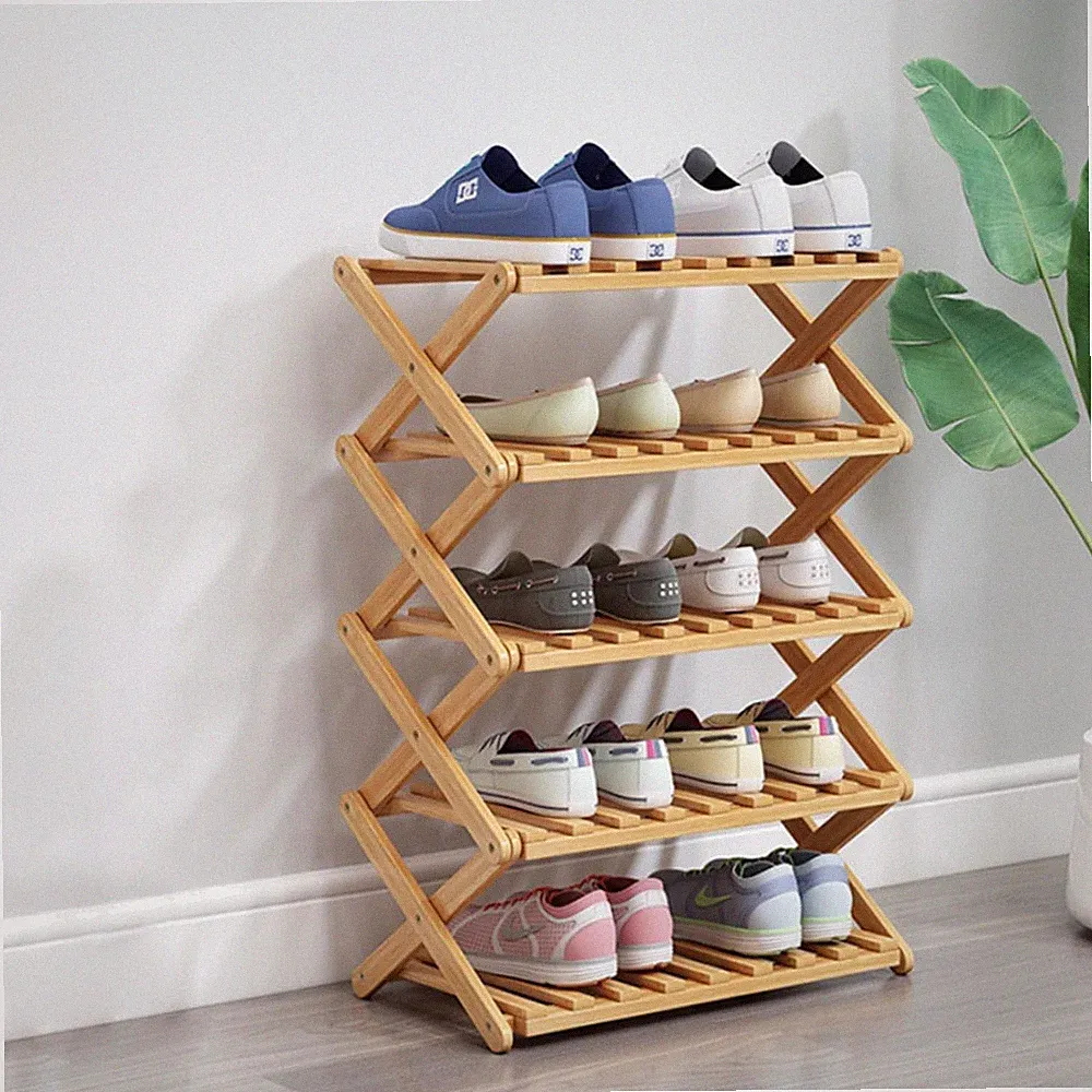 Schuhregal aus Bambus mit 5 Ebenen, tragbar, zusammenklappbar, ohne Installat...