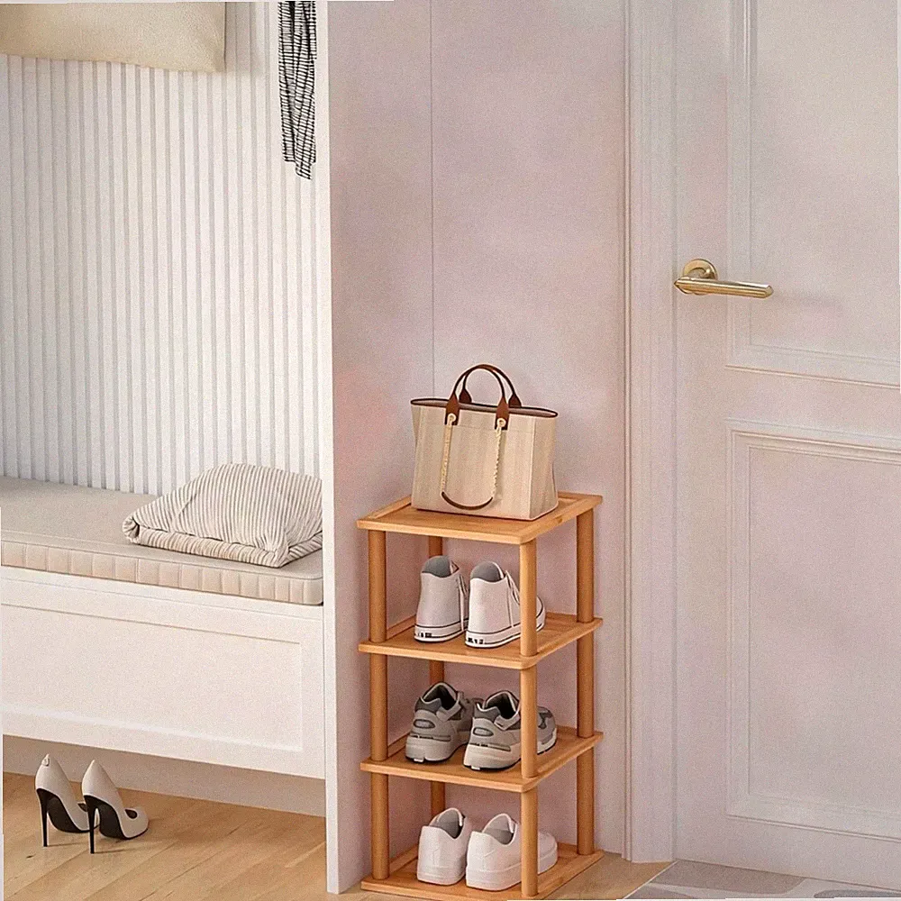 Schuhregal Bambus 4 Etagen platzsparend Organizer für Schuhe Schuhhalter