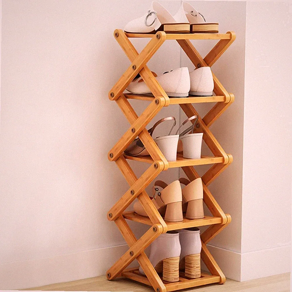 Schuhregal Bambus 5 Ebenen platzsparend minimalistisch Organizer Schuhschrank