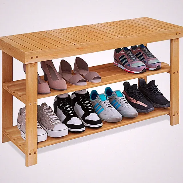 Schuhregal Bambus Schuhbank Sitzbank Schuhschrank Ablagen Natur