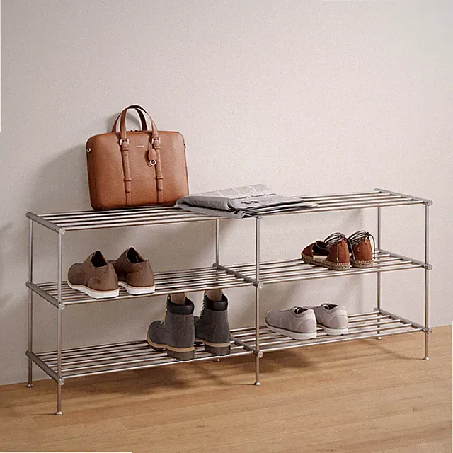 Schuhregal Edelstahl massiv, mit 3 Ebenen, 142 cm Breite, Premium - PHOS Design