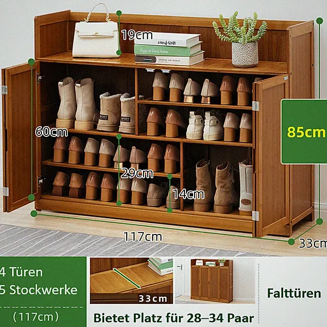 Schuhregal Holz Schuhschrank Indoor Hoch Schuhkommode Schuhablage 28-34 Schuhe