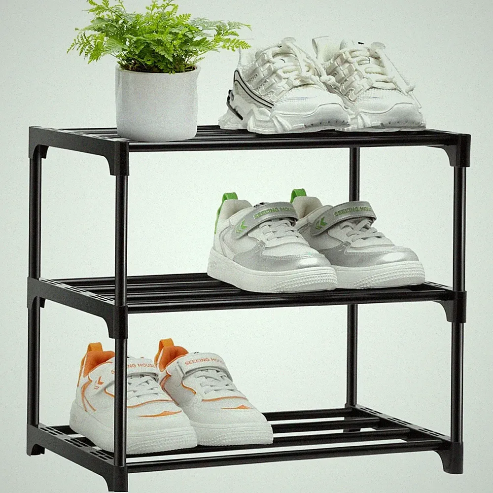 Schuhregal Metall, 3 Ebenen, stapelbar, klein, Flur, Wohnzimmer, Küche