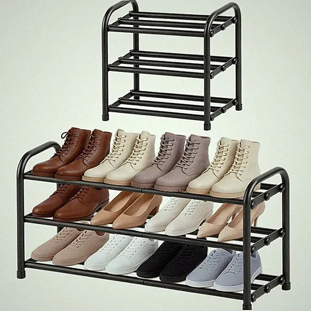 Schuhregal Metall Schwarz 3 Ebenen Platzsparend ausziehbar minimalistisch