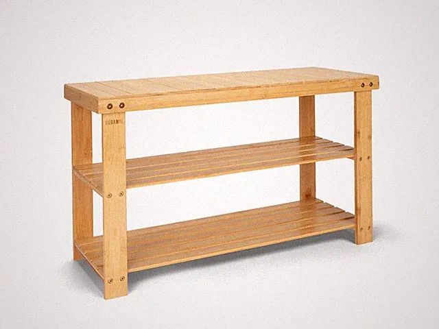 Schuhregal mit Sitzbank bis 130Kg belastbar, Meramie, Bambus, Natur Holz