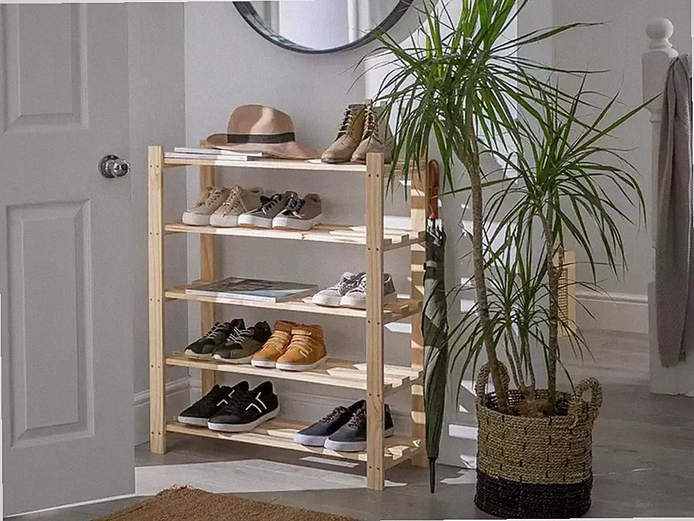 Schuhregal offenes Regal Dielenregal mit 5 Böden DARRON Massivholz Kiefer natur