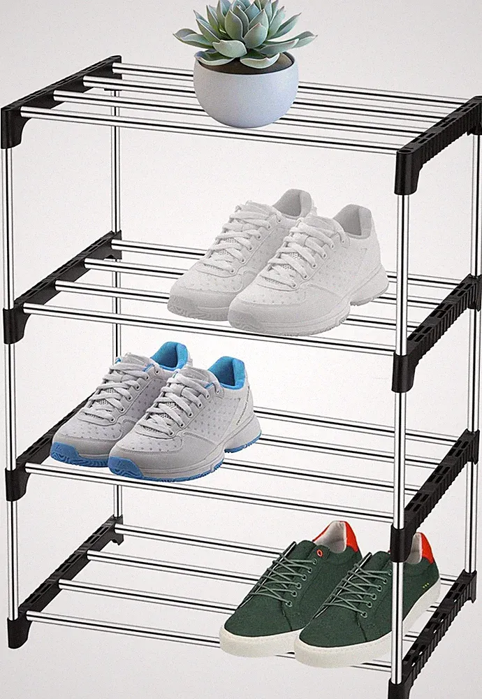 Schuhregal Platzsparend, 4-stufige Verstellbare Schuhregal Schmal, Stabile Metal