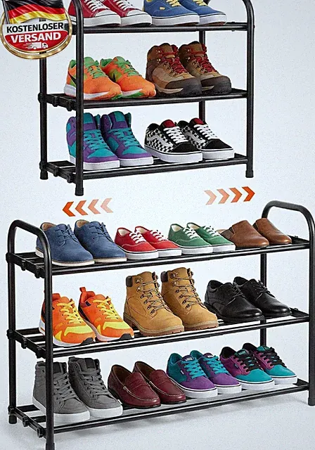 Schuhregal platzsparend verstellbar 3 Ebenen für Diele Flur Kleiderschrank